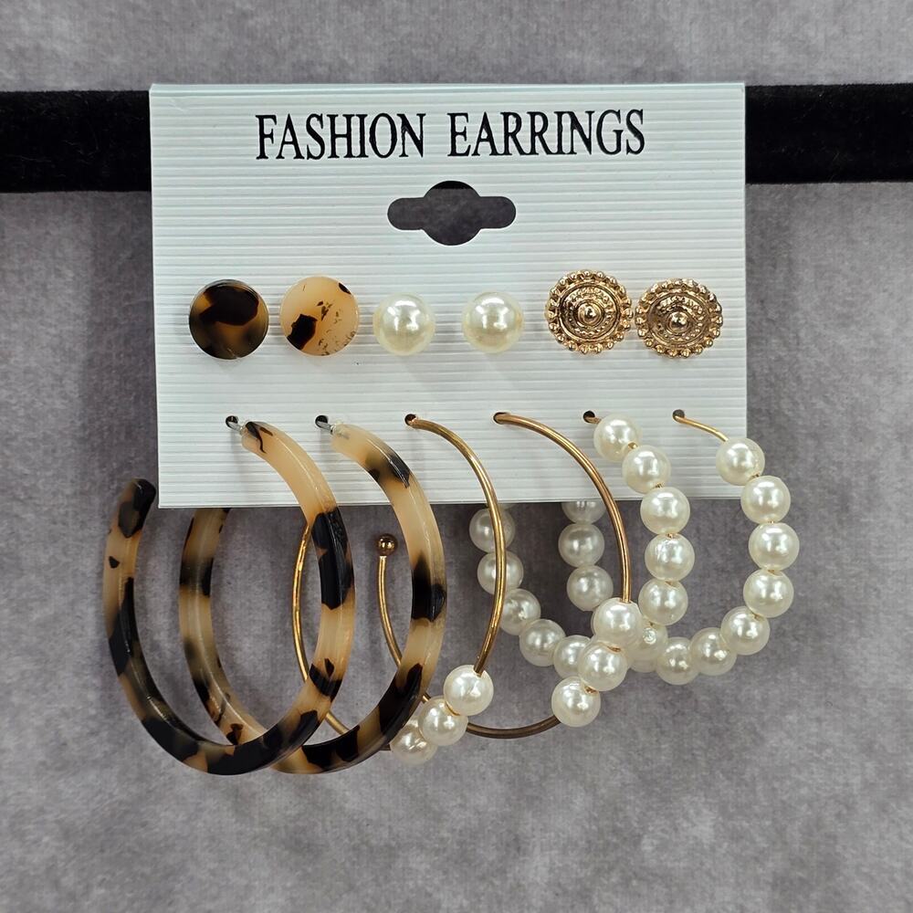 Pearl Hoop Stud Gold‎ Brown Dangle Fashion Jewelry Earrings NWT JB2-59